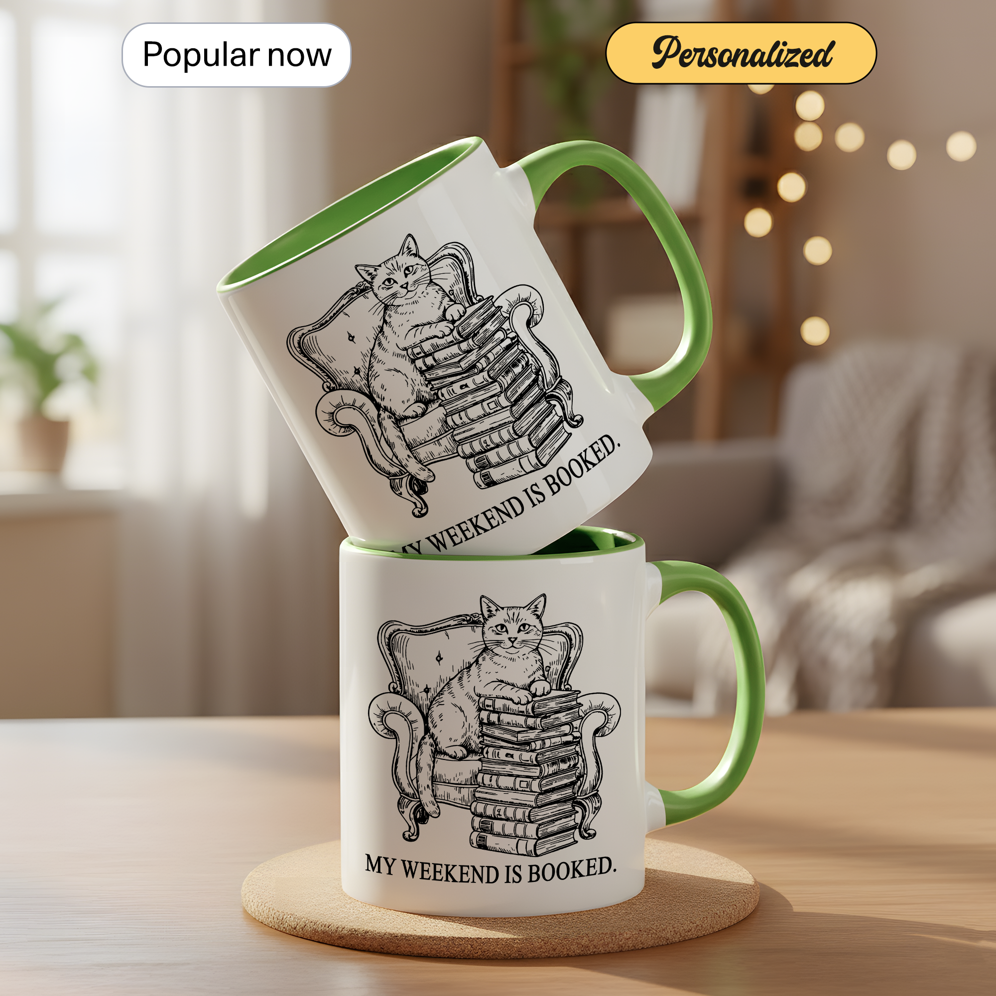 My Weekend Is Booked Mug – Vintage Cat Reading Coffee Cup – Book Lover Gift – Introvert Humor Mug – 11oz 15oz Ringer Mug |Mug  135